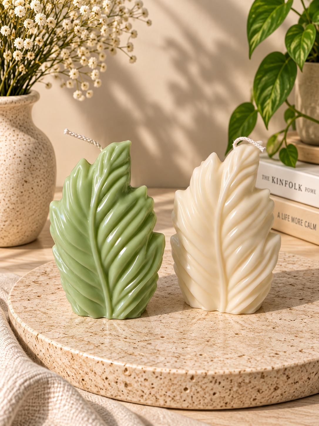 🍃 Blattlicht – Handgefertigte Designkerze