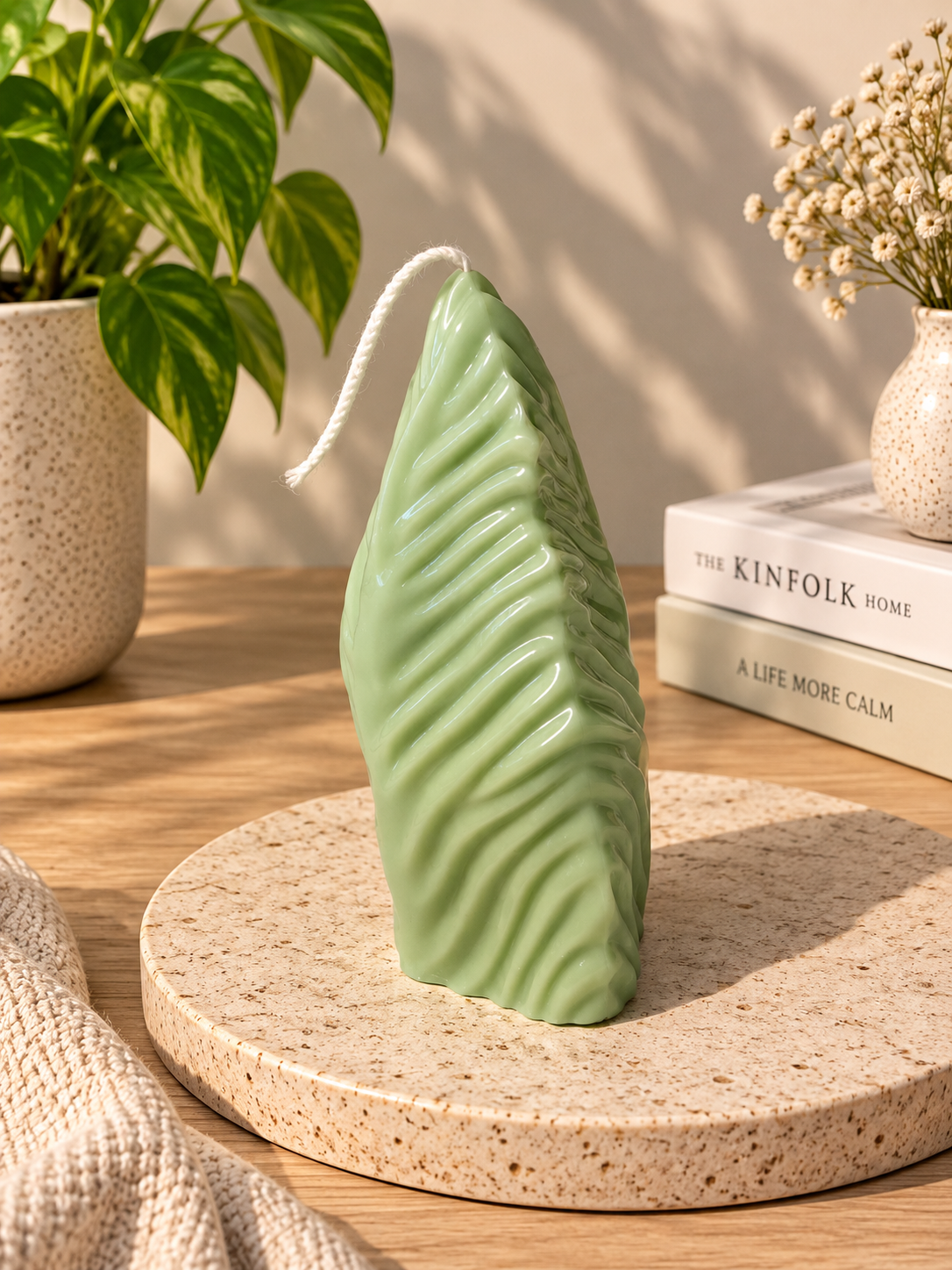 🍃 Blattlicht – Handgefertigte Designkerze