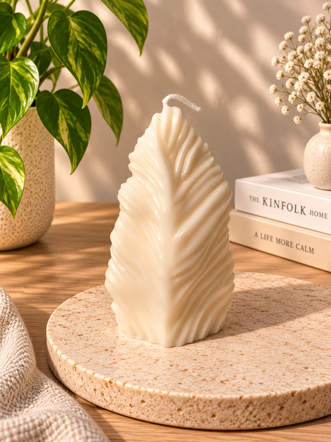 🍃 Blattlicht – Handgefertigte Designkerze