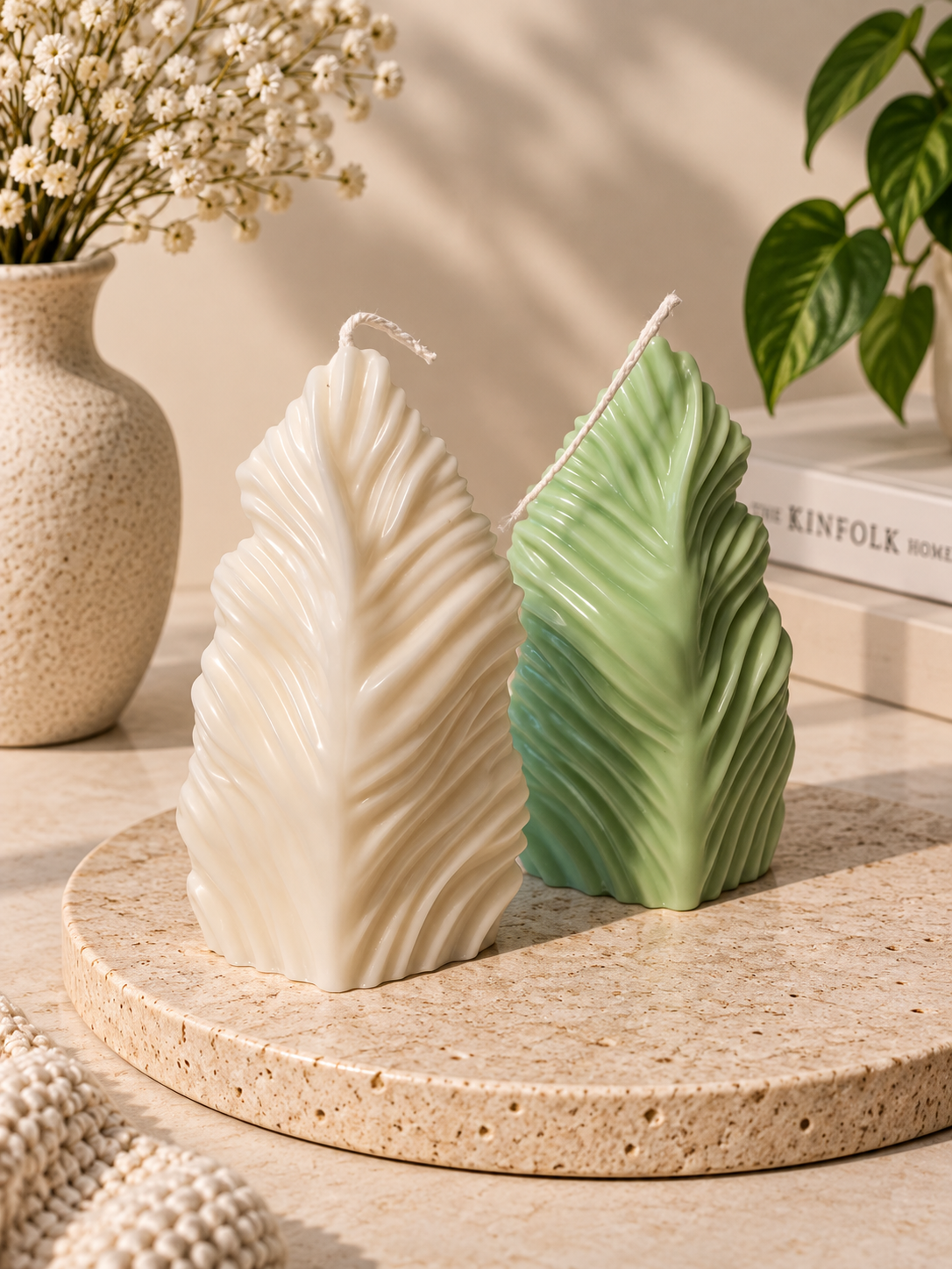 🍃 Blattlicht – Handgefertigte Designkerze