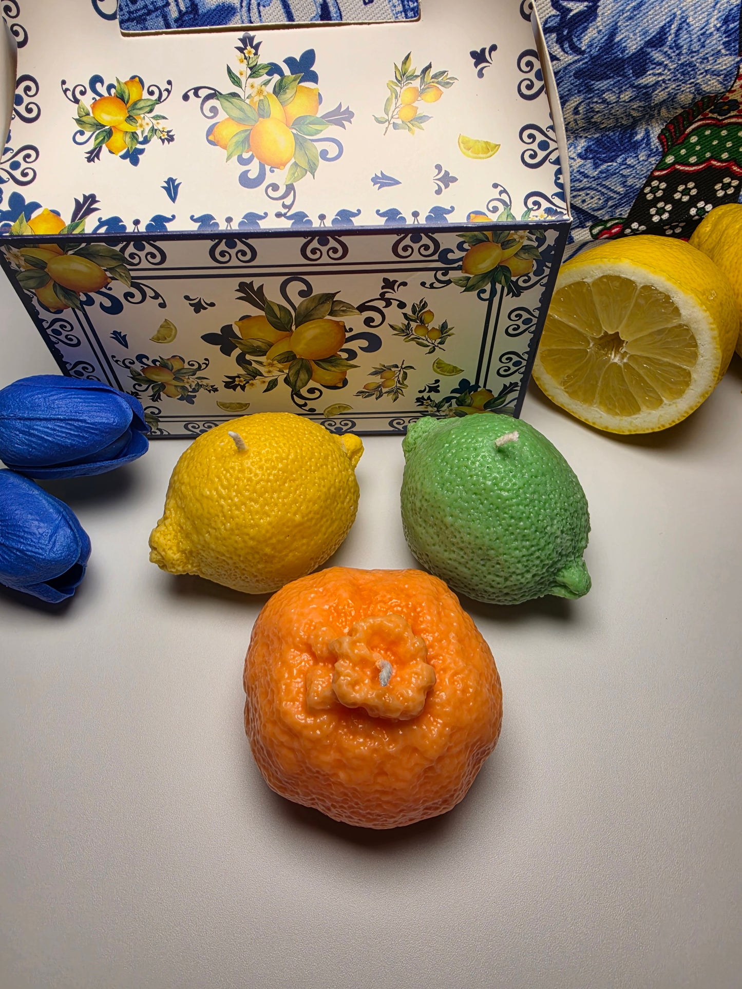 Citrus Trio – Handgefertigtes Kerzenset aus Soja- und Bienenwachs