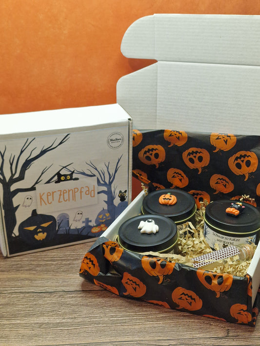 Kerzenpfad – Set aus 3 Sojakerzen in Halloween-Dosen