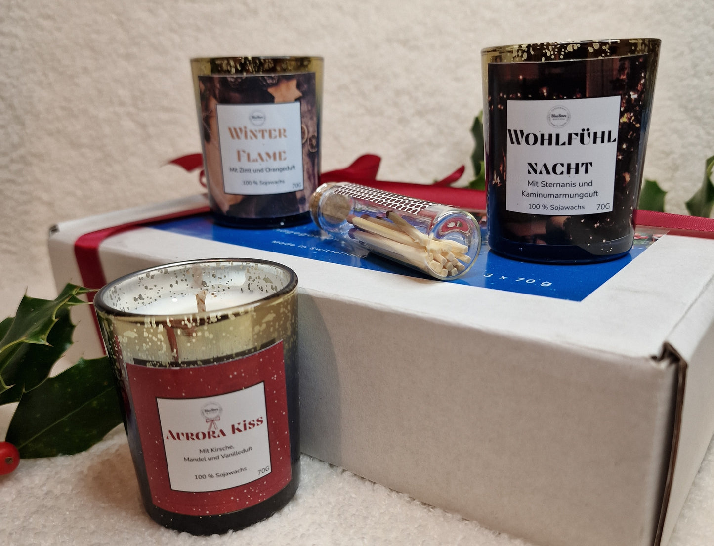 EwigAurora – Dreier-Kerzenset: Aurora Kiss, Winter Flame & Wohlfühl Nacht