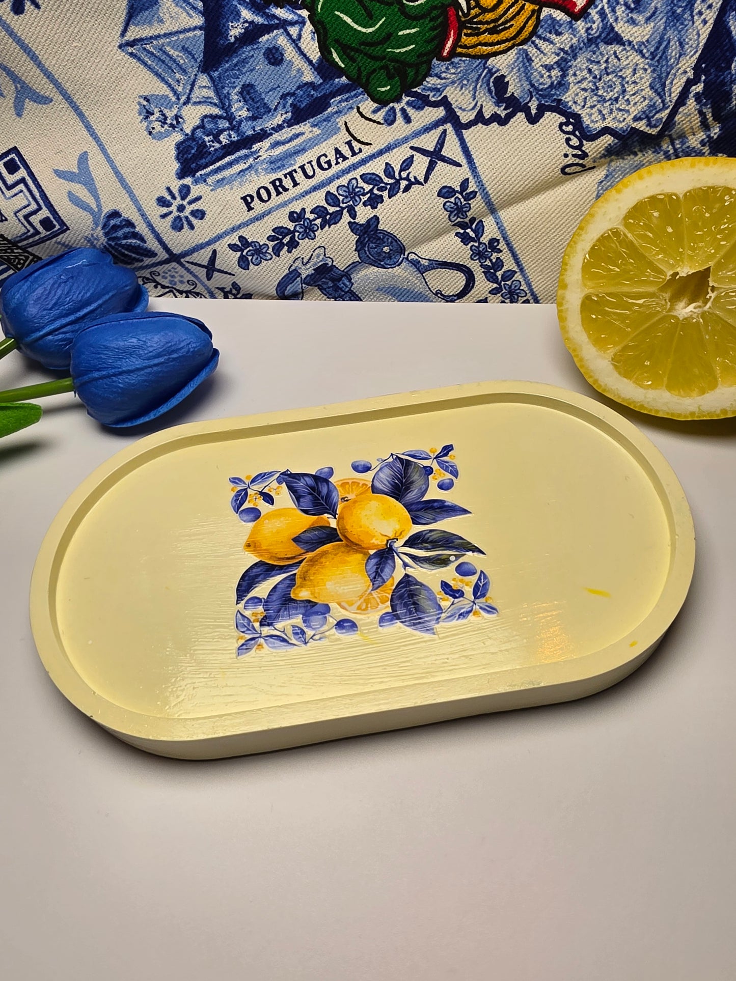 Portugiesischer Sommer – Handgefertigtes Dekotablett (17,5 x 9,5 cm)