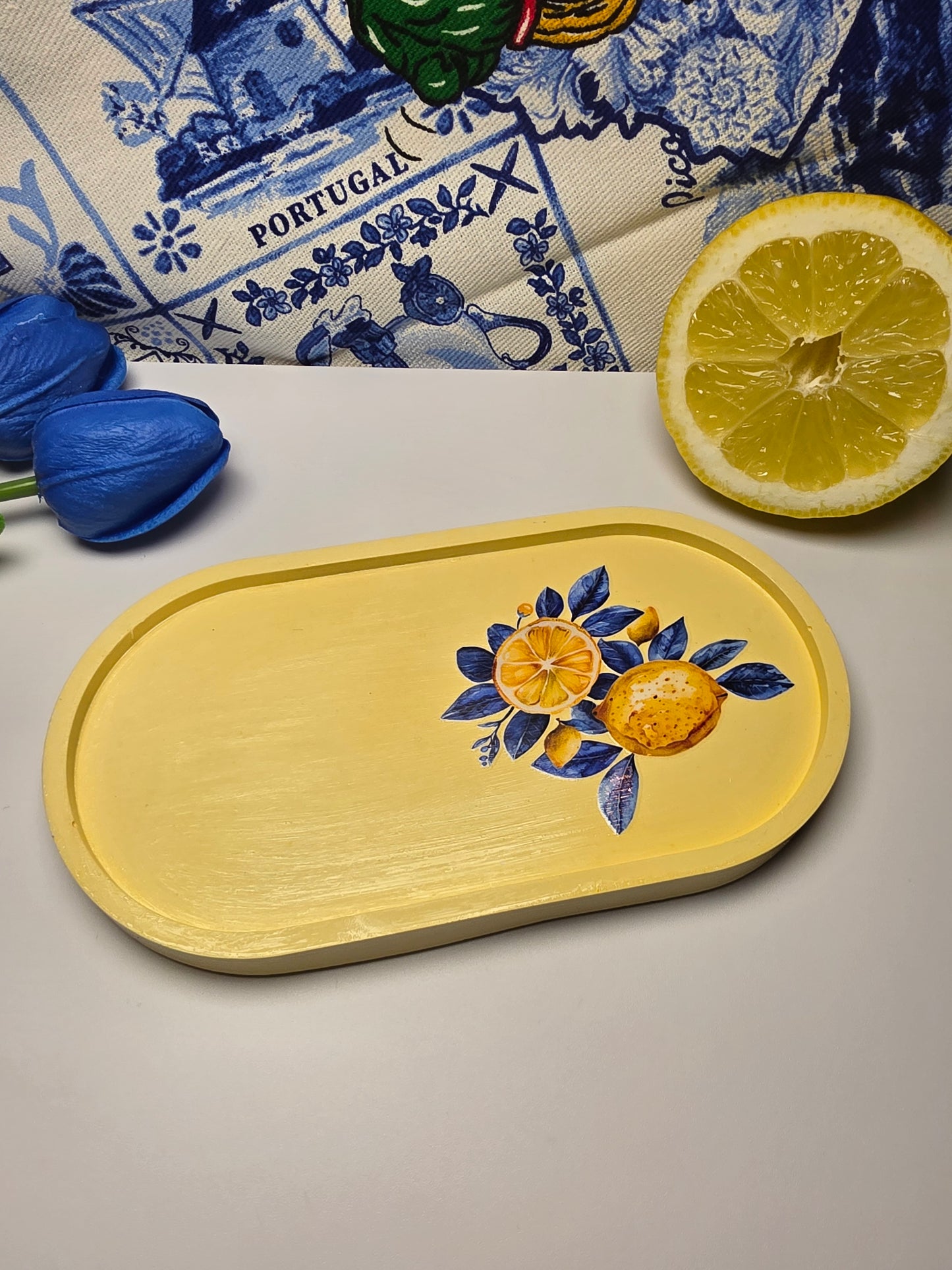Portugiesischer Sommer – Handgefertigtes Dekotablett (17,5 x 9,5 cm)
